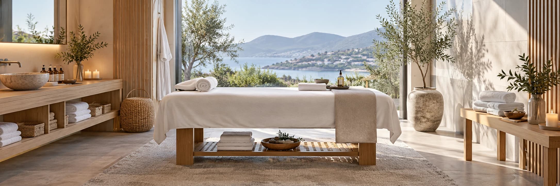 Table de massage et linge de soin dans un spa