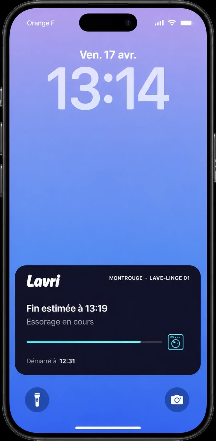 Suivi d'un cycle de lavage depuis l'écran verrouillé du téléphone