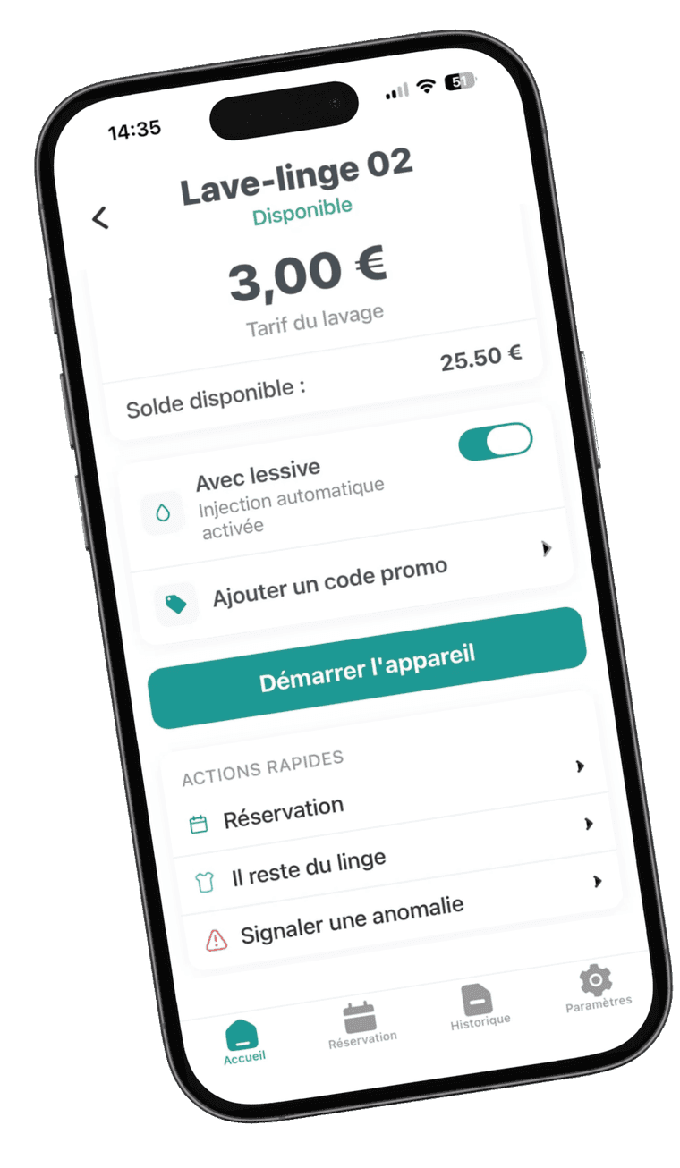 Écran de démarrage d'un cycle de lavage dans l'application LavriPay